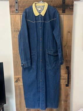 Saddlesmith Outfitters by Action Long Denim Coat with Yellow Corduroy Collar